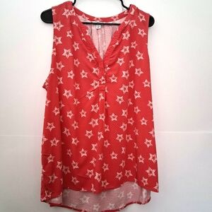 Crown & Ivy Salmon Star Print Sleeveless Blouse Size XXL Fit 1X